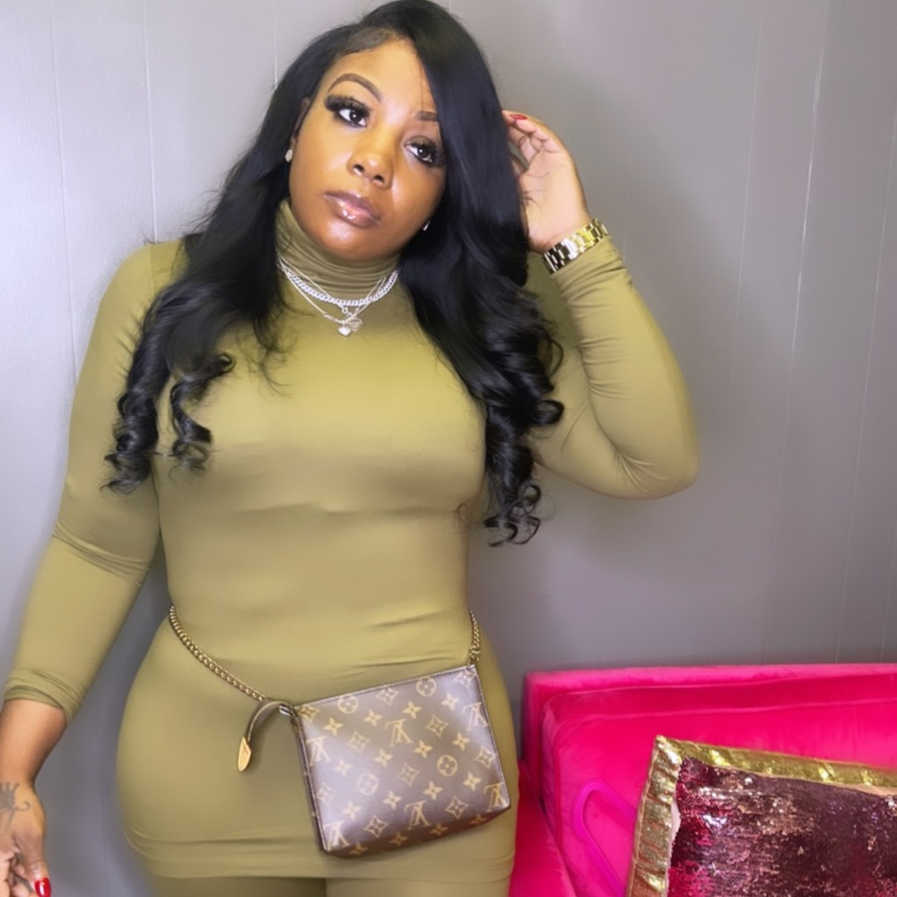 Olive green mock neck set